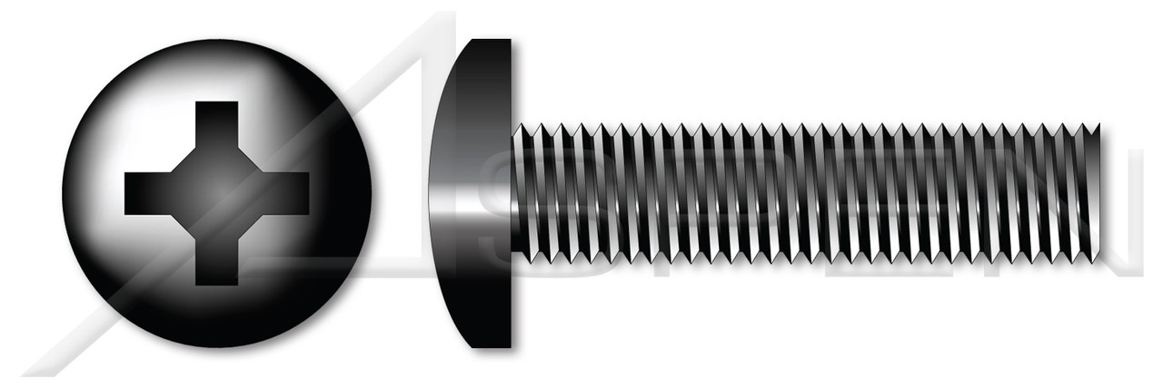 1/4"-20 X 2-1/2" Fully Threaded Pan Head Machine Screws with Phillips Drive, Black Oxide Coated Stainless Steel