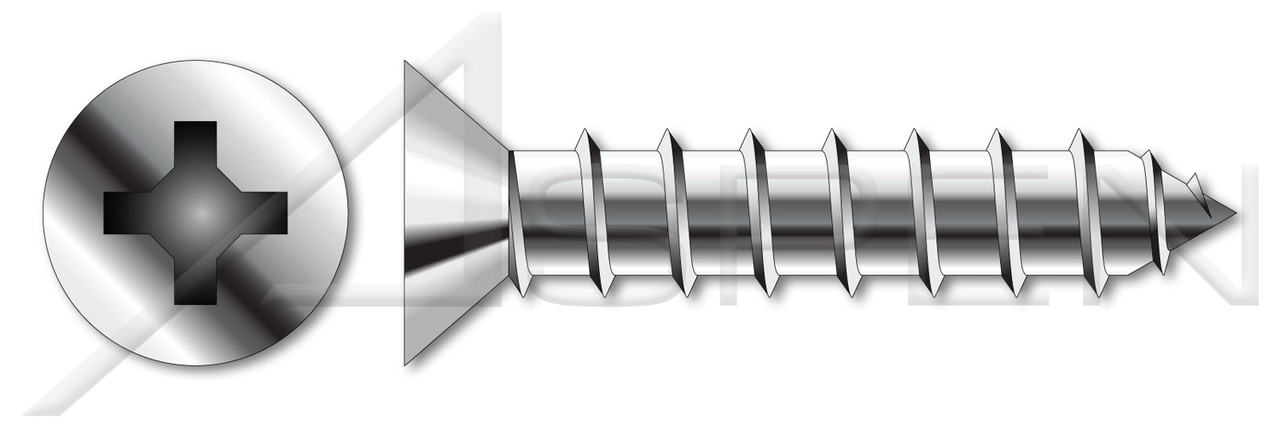 #10 X 3" Type A Self Tapping Sheet Metal Screws, Flat Head with Phillips Drive, Stainless Steel
