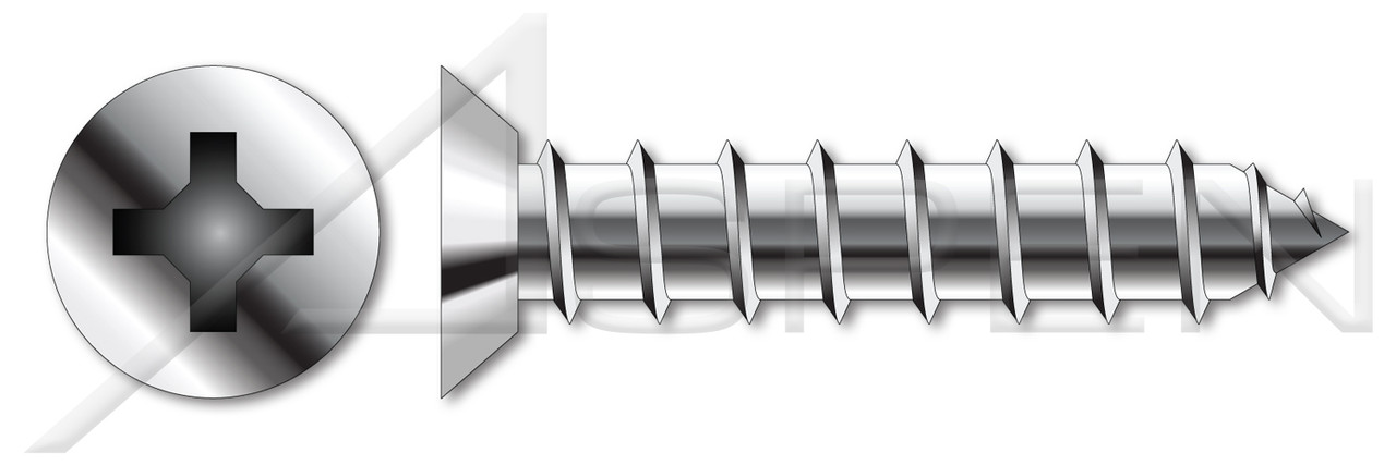 #12 X 1-1/4" Type A Self Tapping Sheet Metal Screws, Flat Undercut Head with Phillips Drive, Stainless Steel