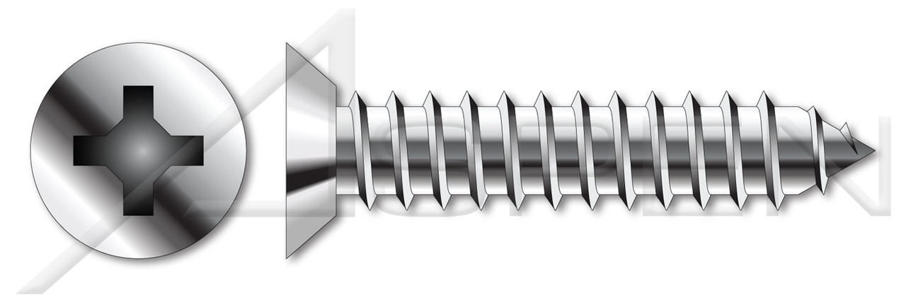 #12 X 1/2" Type AB Self Tapping Sheet Metal Screws, Flat Undercut Head with Phillips Drive, Stainless Steel