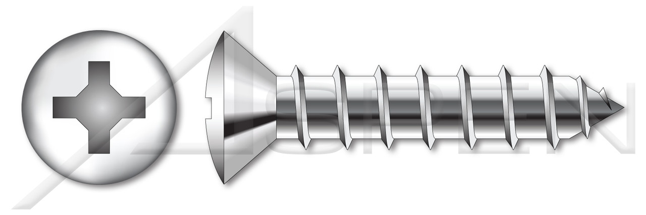 #14 X 4" Type A Self Tapping Sheet Metal Screws, Oval Countersunk Head with Phillips Drive, Stainless Steel
