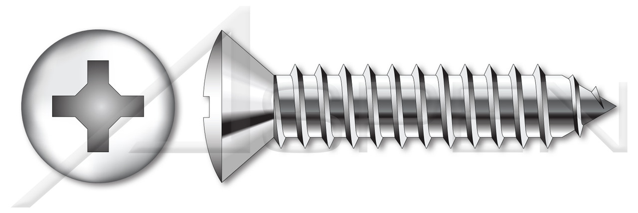 #8 X 5/8" Type AB Self Tapping Sheet Metal Screws, Oval Countersunk Head with Phillips Drive, Stainless Steel