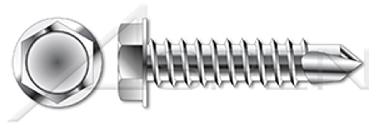 #14 X 3/4" Self-Drilling Screws, Indented Hex Head, Ultra Stainless Steel 410MO