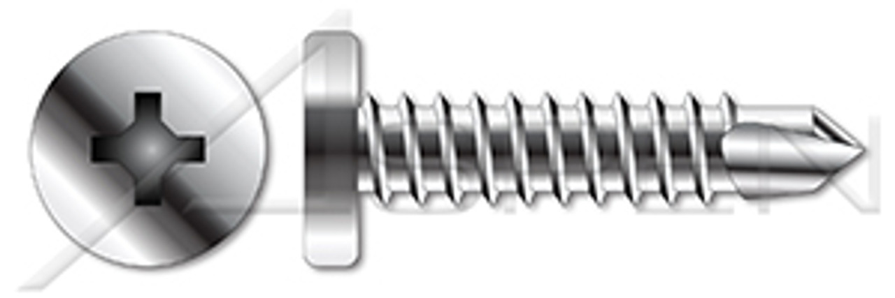 #10 X 1-1/4" Self-Drilling Screws, Pancake Head Phillips Drive, AISI 410 Stainless Steel