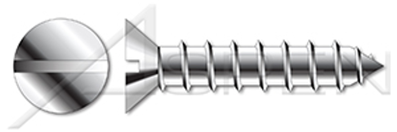 #6 X 1/4" Self-Tapping Sheet Metal Screws, Type "A", Flat Slot Drive, AISI 304 Stainless Steel (18-8)