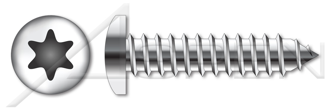 #10 X 1" Type AB Self Tapping Sheet Metal Screws, Pan Head with 6Lobe Torx(r) Drive, Stainless Steel