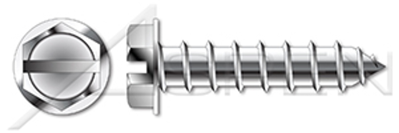#6 X 1/2" Self-Tapping Sheet Metal Screws, Type "A", Hex Indented Washer, Slotted, AISI 316 Stainless Steel