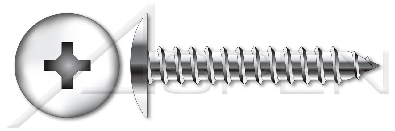 #4 X 1/4" Type AB Self Tapping Sheet Metal Screws, Truss Head with Phillips Drive, Stainless Steel