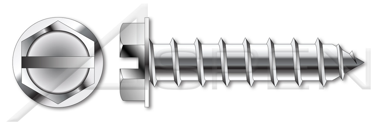 #10 X 2" Type A Self Tapping Sheet Metal Screws, Indented Hex Washer Head with Slotted Drive, Stainless Steel