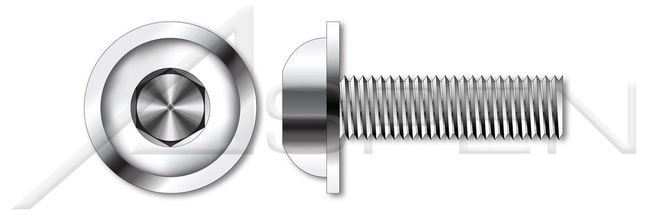 1/4"-20 X 1" Flanged Button Head Cap Screws with Hex Socket Drive, Stainless Steel 18-8