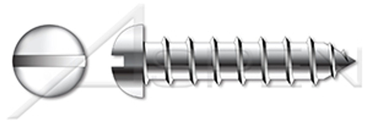 #12 X 2" Self-Tapping Sheet Metal Screws, Type "A", Round Slot Drive, AISI 304 Stainless Steel (18-8)