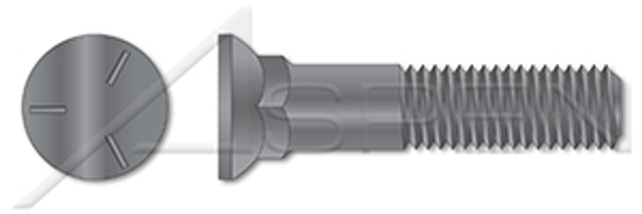 1/2"-13 X 2-1/2" Plow Bolts, Flat Head, #3 Head, Grade 5 Steel, Plain