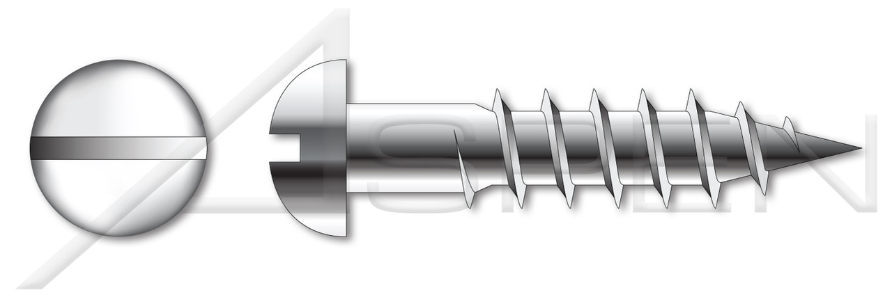 #8 X 1-1/4" Wood Screws, Round Head with Slotted Drive, Stainless Steel
