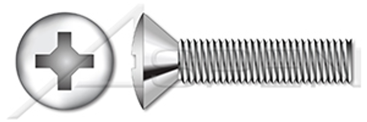 #10-24 X 1" Machine Screws, Oval Phillips Drive, 82 Degree Countersink, Full Thread, AISI 316 Stainless Steel