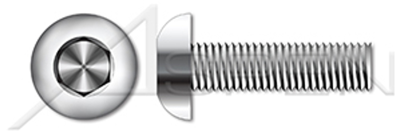 #10-32 X 1/2" Button Head Hex Socket Cap Screws, Full Thread, AISI 316 Stainless Steel