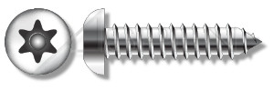 #14 X 1-1/4" Button Head Type AB Self Tapping Sheet Metal Security Screws with Tamper-Resistant 6Lobe Torx(r) Pin Drive, Stainless Steel 18-8, Includes Driver Bit