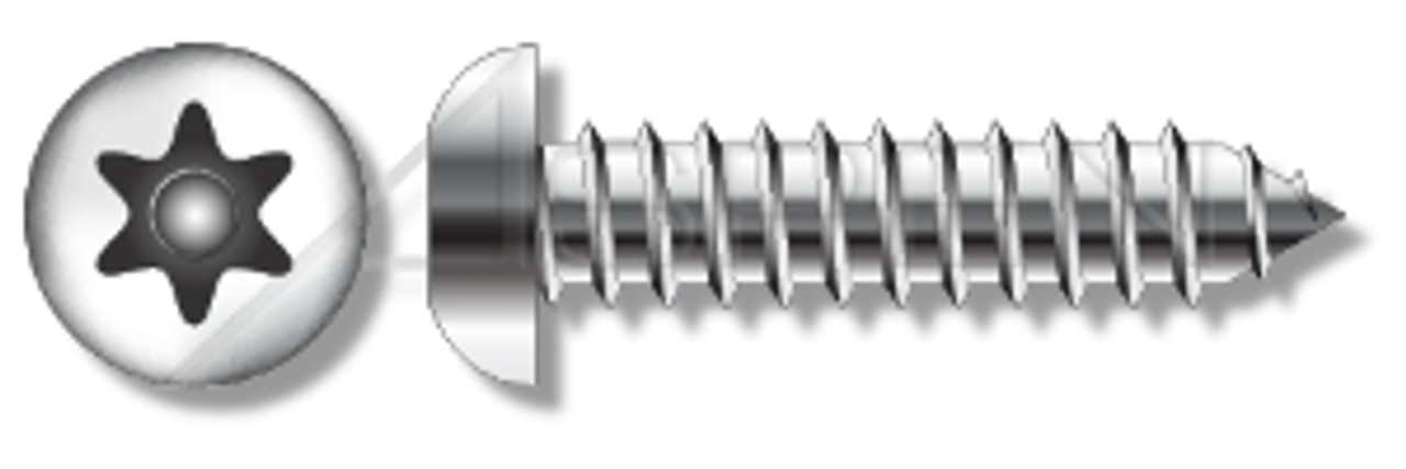 #8 X 1" Button Head Type AB Self Tapping Sheet Metal Security Screws with Tamper-Resistant 6Lobe Torx(r) Pin Drive, Stainless Steel 18-8, Includes Driver Bit