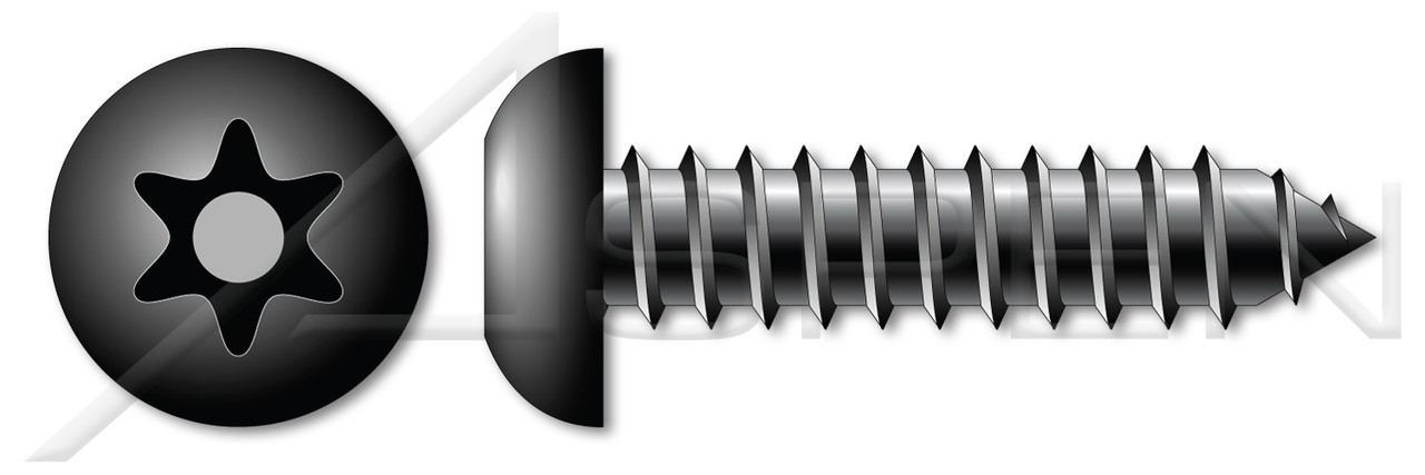 #14 X 1-1/2" Button Head Type AB Self Tapping Sheet Metal Security Screws with Tamper-Resistant 6Lobe Torx(r) Pin Drive, Black Oxide Coated Steel, Includes Driver Bit