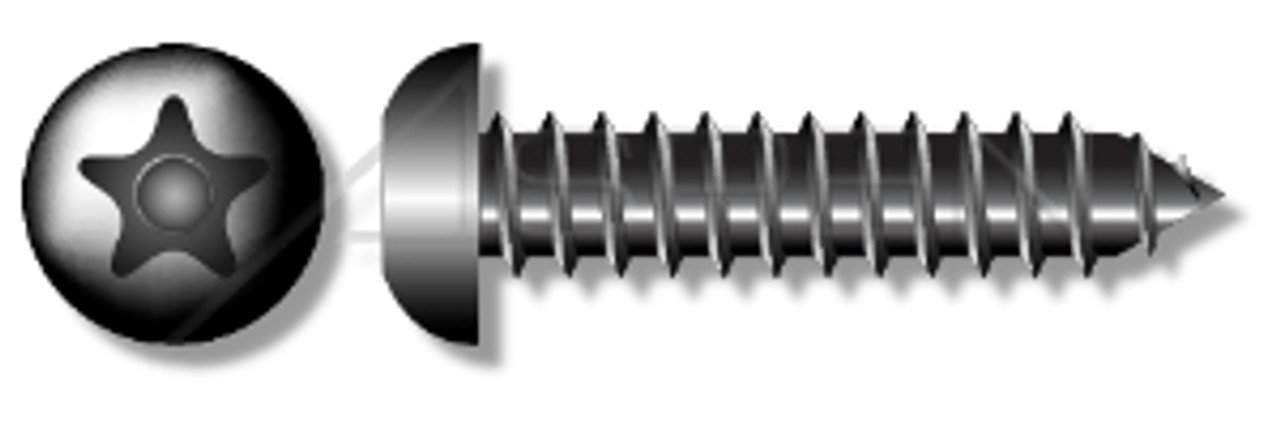 #14 X 1-1/2" Button Head Type AB Self Tapping Sheet Metal Security Screws with Tamper-Resistant Torx Plus(r) Pin Drive, Black Oxide Coated Steel