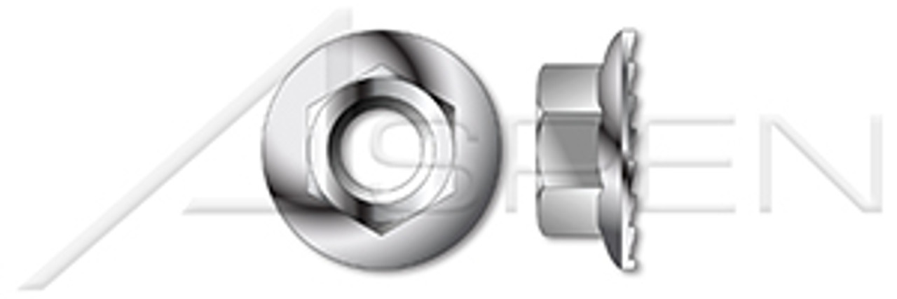 #10-24 Hex Flange Nuts with Locking Serrations, AISI 316 Stainless Steel