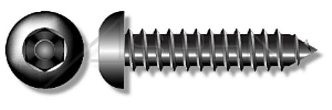#6 X 1/2" Self-Tapping Sheet Metal Security Screws, Button Head Tamper Resistant Hex Socket Pin Drive, Type "AB", Steel, Black Oxide, Includes Driver Bit
