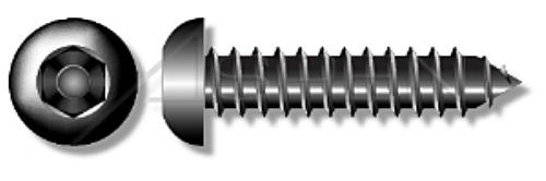 #8 X 3/4" Self-Tapping Sheet Metal Security Screws, Button Head Tamper Resistant Hex Socket Pin Drive, Type "AB", Steel, Black Oxide, Includes Driver Bit