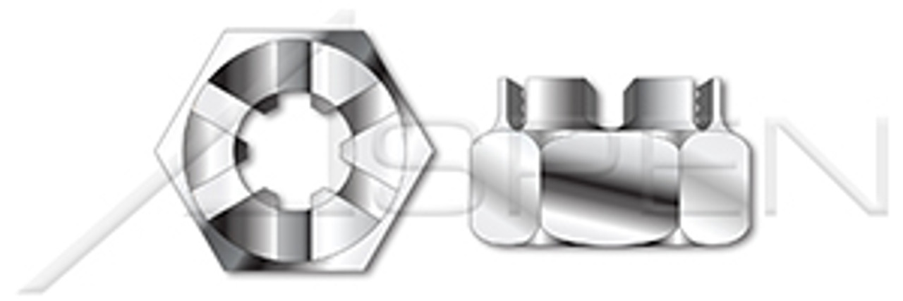 #10-32 Slotted Castle Nuts, AISI 304 Stainless Steel (18-8)