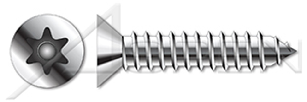#10 X 1-1/4" Flat Head Type AB Self Tapping Sheet Metal Security Screws with Tamper-Resistant 6Lobe Torx(r) Pin Drive, Stainless Steel 18-8, Includes Driver Bit