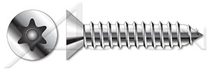 #8 X 1-1/2" Flat Head Type AB Self Tapping Sheet Metal Security Screws with Tamper-Resistant 6Lobe Torx(r) Pin Drive, Stainless Steel 18-8, Includes Driver Bit