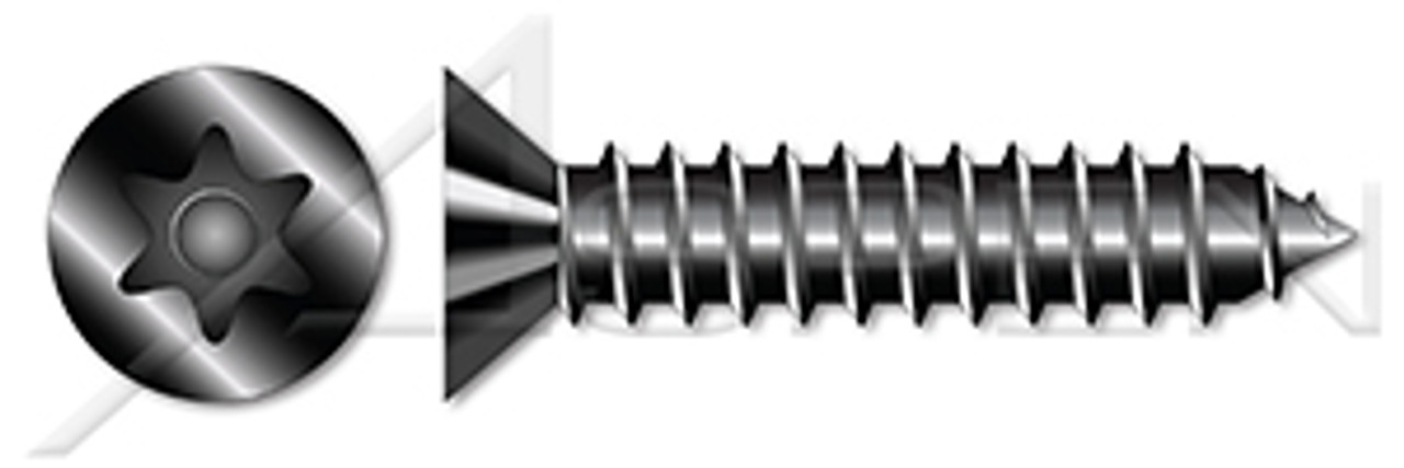 #10 X 1" Flat Head Type AB Self Tapping Sheet Metal Security Screws with Tamper-Resistant 6Lobe Torx(r) Pin Drive, Black Oxide Coated Steel, Includes Driver Bit