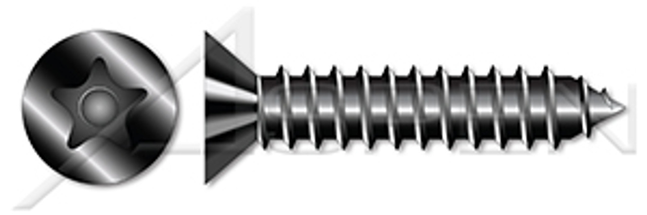#8 X 1-1/2" Flat Head Type AB Self Tapping Sheet Metal Security Screws with Tamper-Resistant Torx Plus(r) Pin Drive, Black Oxide Coated Steel