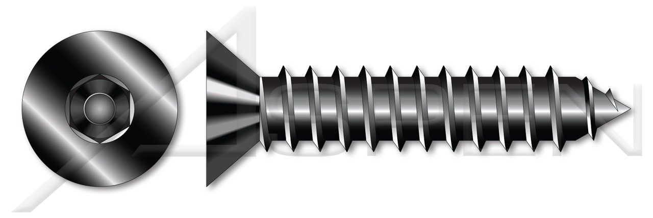 #12 X 3/4" Self-Tapping Sheet Metal Security Screws, Flat Countersunk Head Tamper Resistant Hex Socket Pin Drive, Type "AB", Steel, Black Oxide, Includes Driver Bit