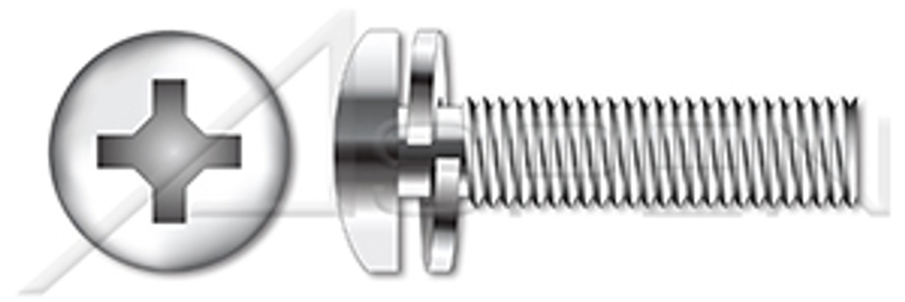 #10-24 X 3/8" SEMS Machine Screws with Split Lock Washer, Pan Head with Phillips Drive, 18-8 Stainless Steel
