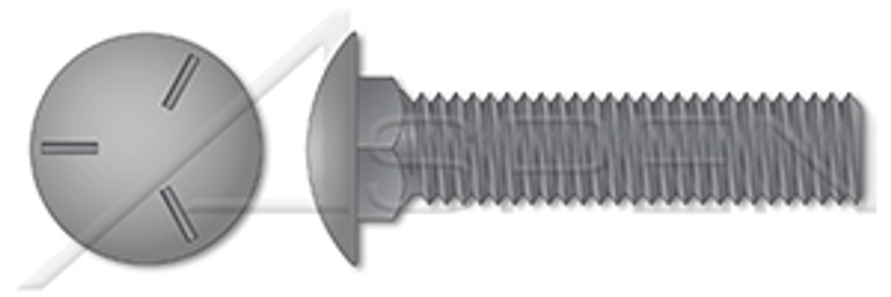 5/16"-18 X 2" Carriage Bolts, Round Head, Square Neck, Undersized Body, Full Thread, Grade 5 Steel, Plain