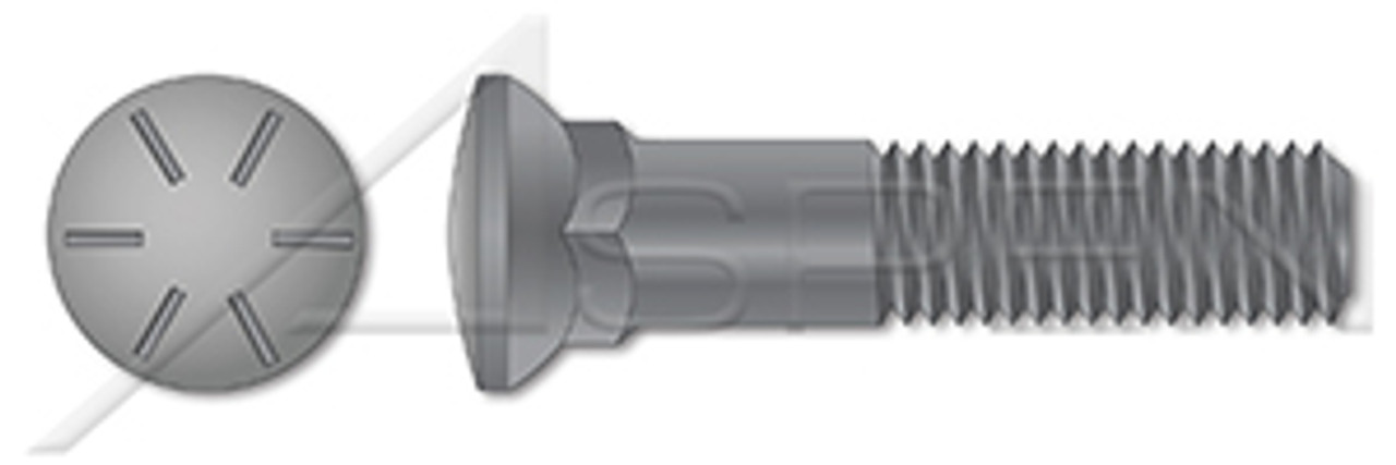 1-1/4"-7 X 3" Plow Bolts, Dome Head, #3 Head, Grade 8 Steel, Plain