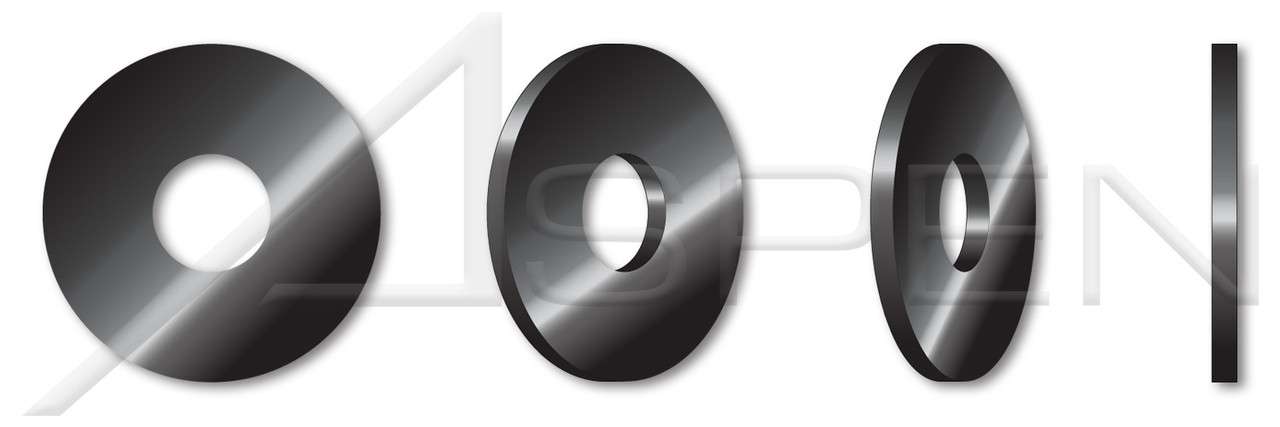 #10 Flat Washers, Machine Screw Washers, Steel, Black Zinc