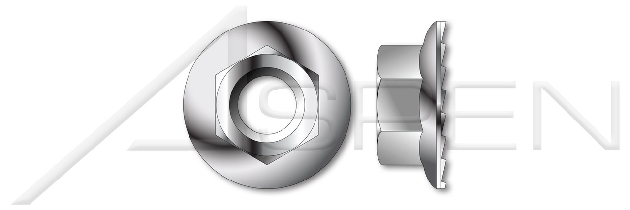 M16-2.0 Hex Flange Nuts with Locking Serrations, DIN 6923, A2 Stainless Steel