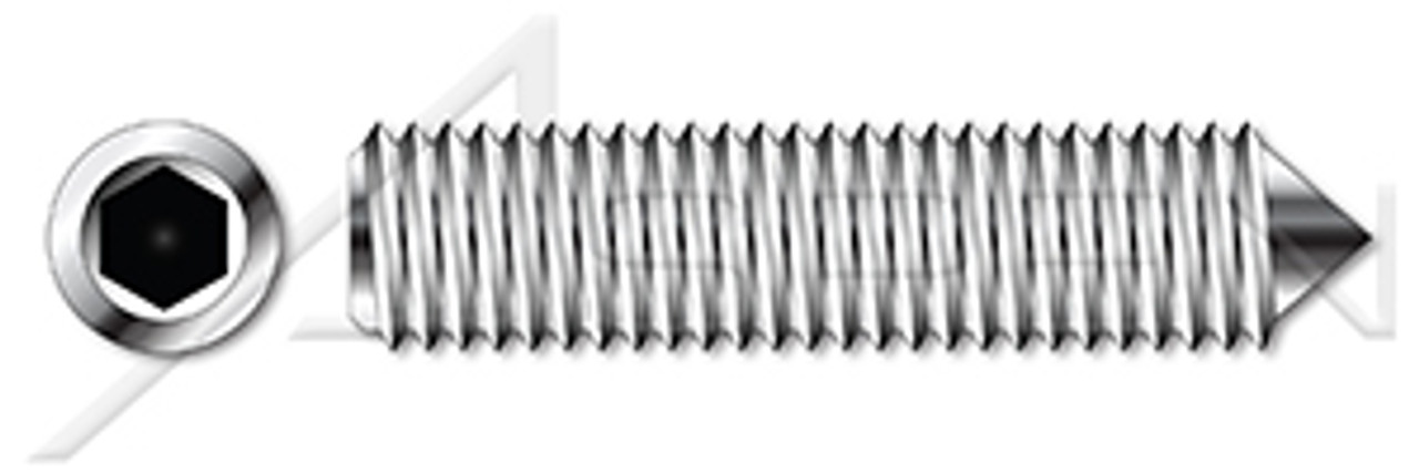 M10-1.5 X 50mm DIN 914 / ISO 4027, Metric, Hex Socket Set Screws, Cone Point, A2 Stainless Steel