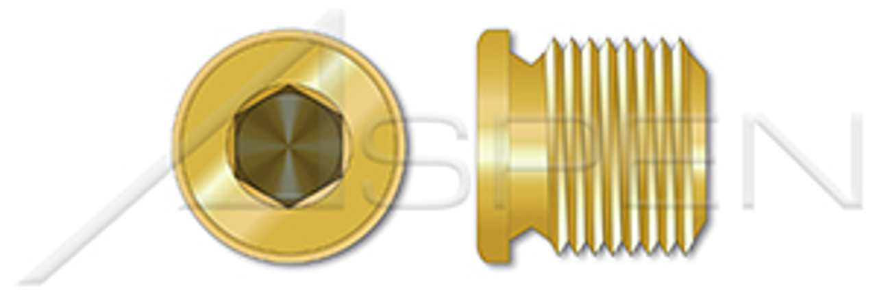 1-1/4"-11 DIN 908, Metric, Threaded Screw Pipe Plugs, Hex Socket Drive, Straight Thread, Brass