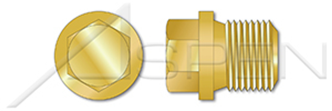 1/4"-19 DIN 910, Metric, Threaded Screw Pipe Plugs, Hex Drive, Straight Thread, Brass