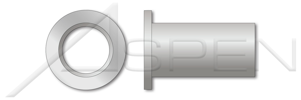 3/8"-16, Grip=0.040"-0.200" Blind Threaded Inserts, Small Flange Head with Open End, Aluminum