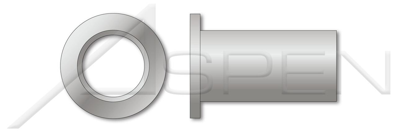 5/16"-18, Grip=0.040"-0.200" Blind Threaded Inserts, Small Flange, Small Head, Open End, Aluminum Alloy 5056