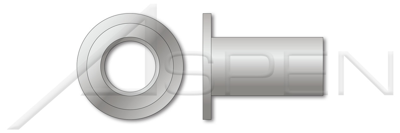 #10-32, Grip=0.010"-0.080" Blind Threaded Inserts, Large Flange, Flat Head, Open End, Aluminum, Aluminum Alloy 5056