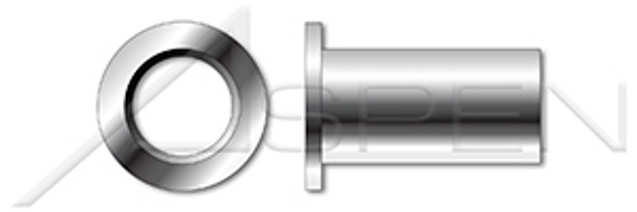 1/4"-20, Grip=0.030"-0.130" Blind Threaded Inserts, Low Profile, Small Head, Open End, AISI 303 Stainless Steel (18-8)