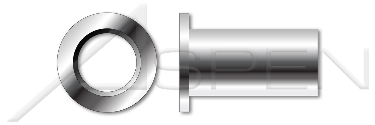 1/4"-20, Grip=0.030"-0.130" Stainless Steel, Blind Threaded Inserts, Low Profile, Small Head, Open End