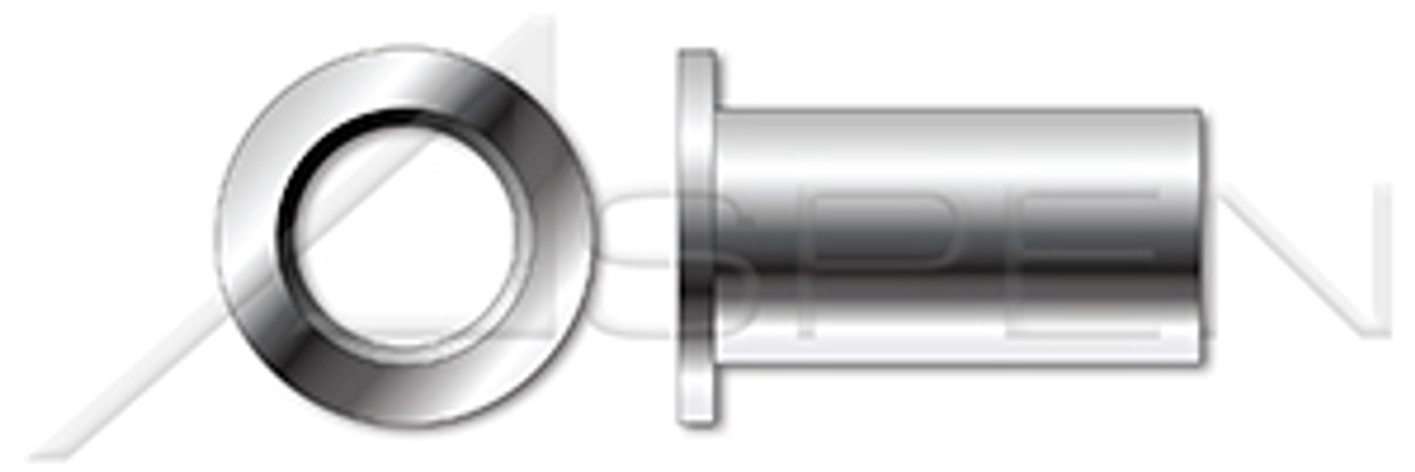 #6-32, Grip=0.020"-0.080" Blind Threaded Inserts, Low Profile, Small Head, Open End, AISI 303 Stainless Steel (18-8)