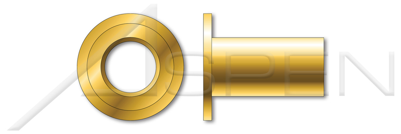 #10-32, Grip=0.130"-0.180" Blind Threaded Inserts, Large Flange, Flat Head, Open End, C1008-C1010 Steel, Steel, Yellow Zinc