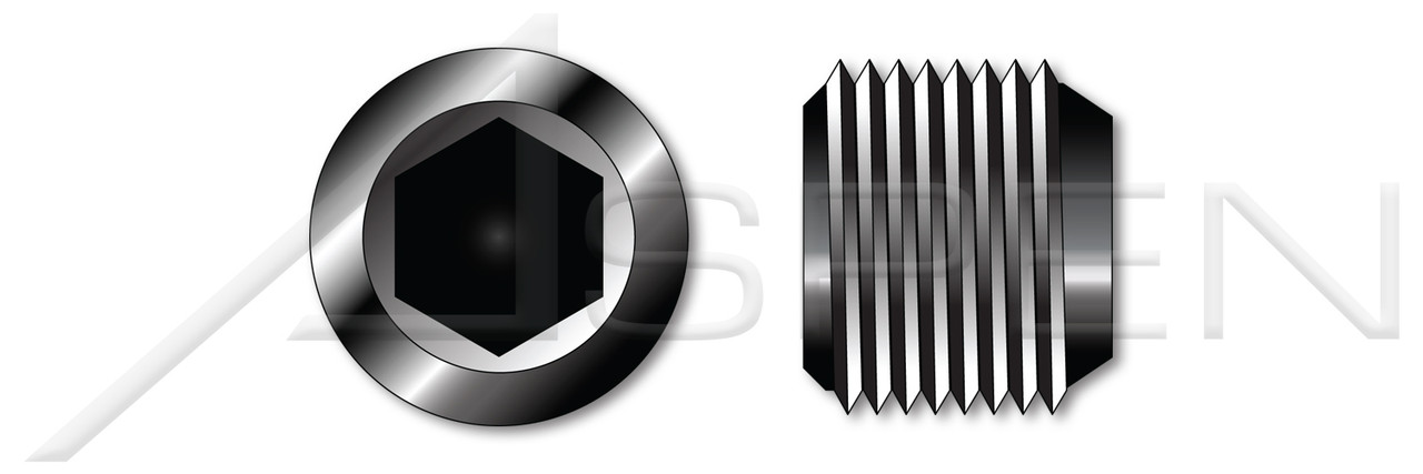 1/8" Hex Socket Pipe Plugs with 7/8" Taper, Flush Seating with 7/8" Taper, Alloy Steel, Made in U.S.A.