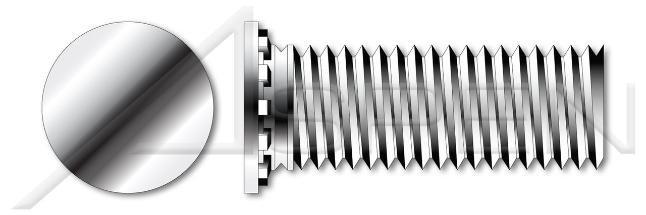 #10-32 X 1" Self-Clinching Studs, Flush Head Self-Clinching Studs, Full Thread, AISI 303 Stainless Steel (18-8)