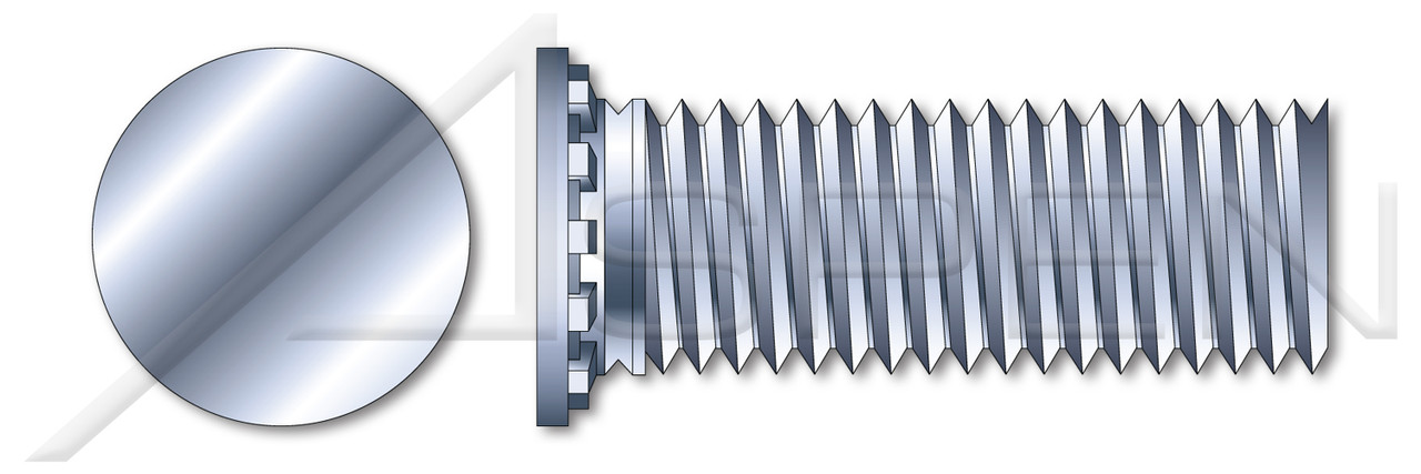 #10-32 X 1-1/4" Self-Clinching Studs, Flush Head Self-Clinching Studs, Full Thread, Steel, Zinc Plated and Baked